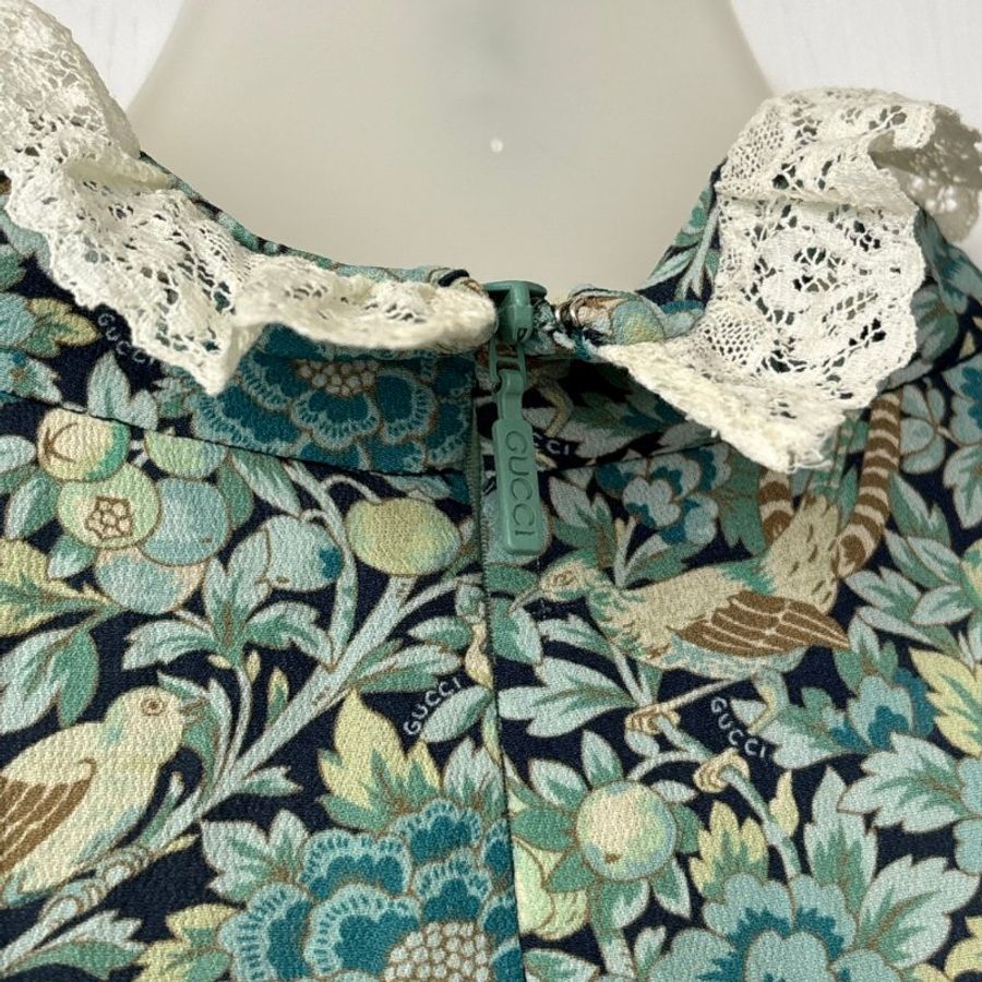 38號 ::GUCCI:: 綠色滿版碎花愛心鈕扣長袖洋裝 Blue Liberty Floral Print Cotton Crepe Maxi Dress S-16