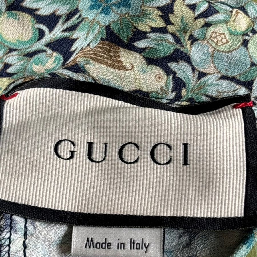 38號 ::GUCCI:: 綠色滿版碎花愛心鈕扣長袖洋裝 Blue Liberty Floral Print Cotton Crepe Maxi Dress S-24