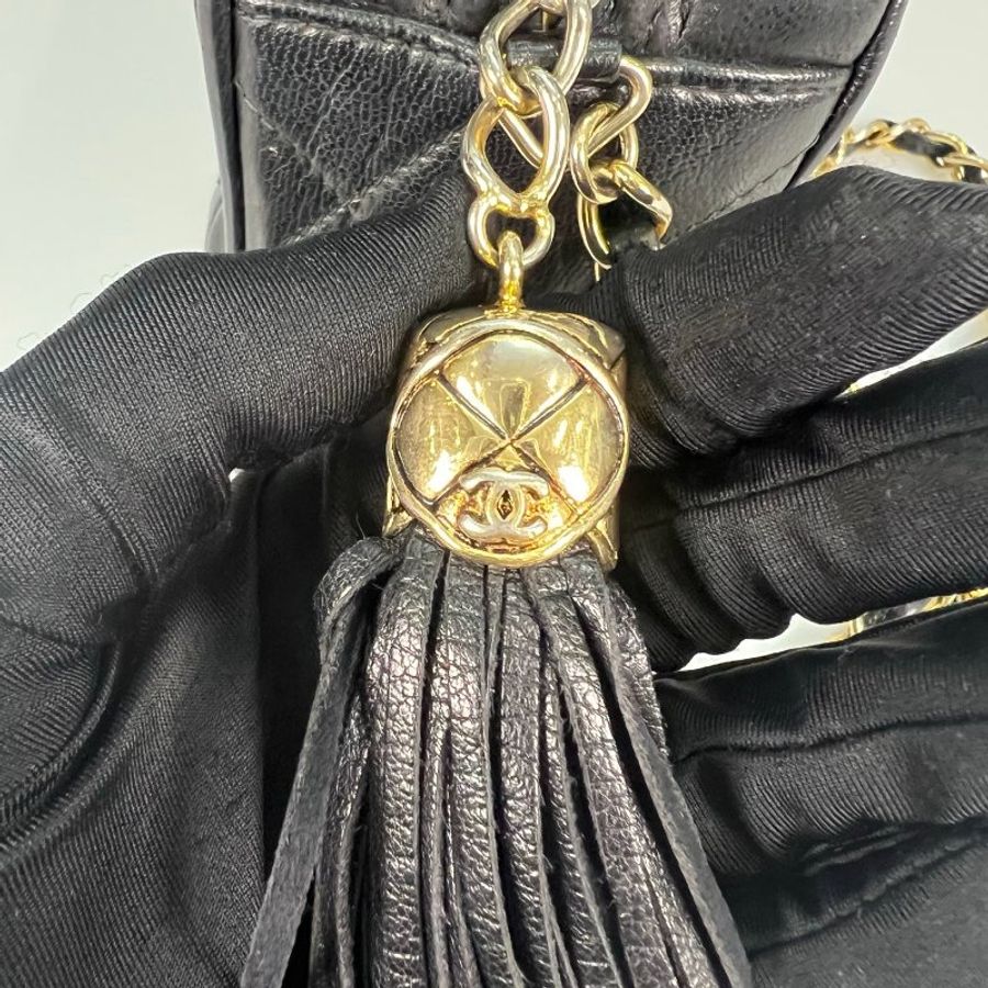 CHANEL VINTAGE流蘇相機包 羊皮黑-12