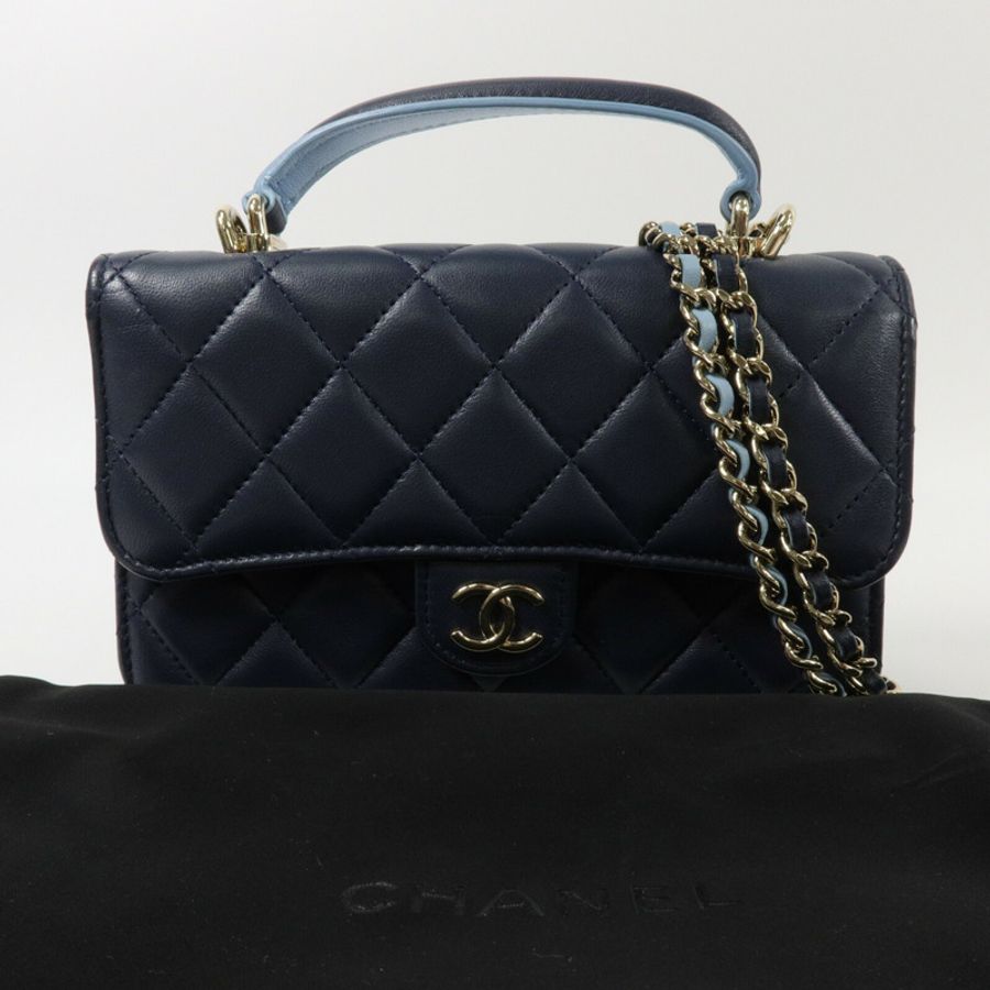 CHANEL 羊皮皮革Mini Flap Bag鏈帶手挽肩背兩用袋-9