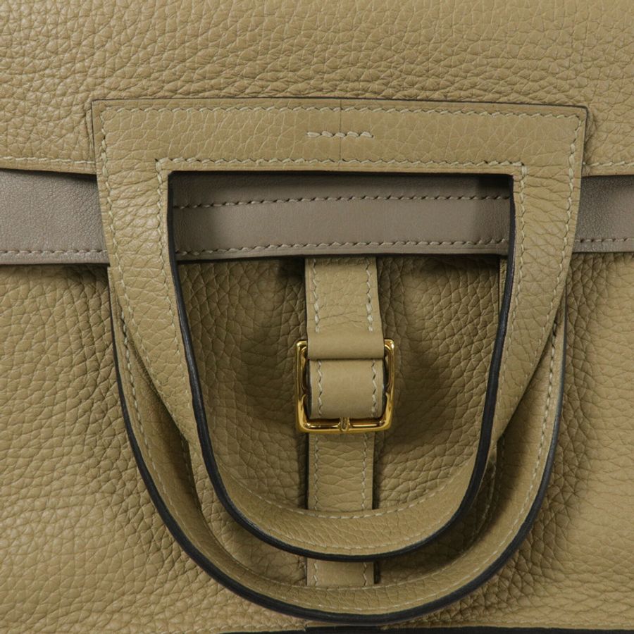 HERMES Clemence皮革/Swift皮革Halzan 25手挽肩背兩用袋Trench/Etoupe-7