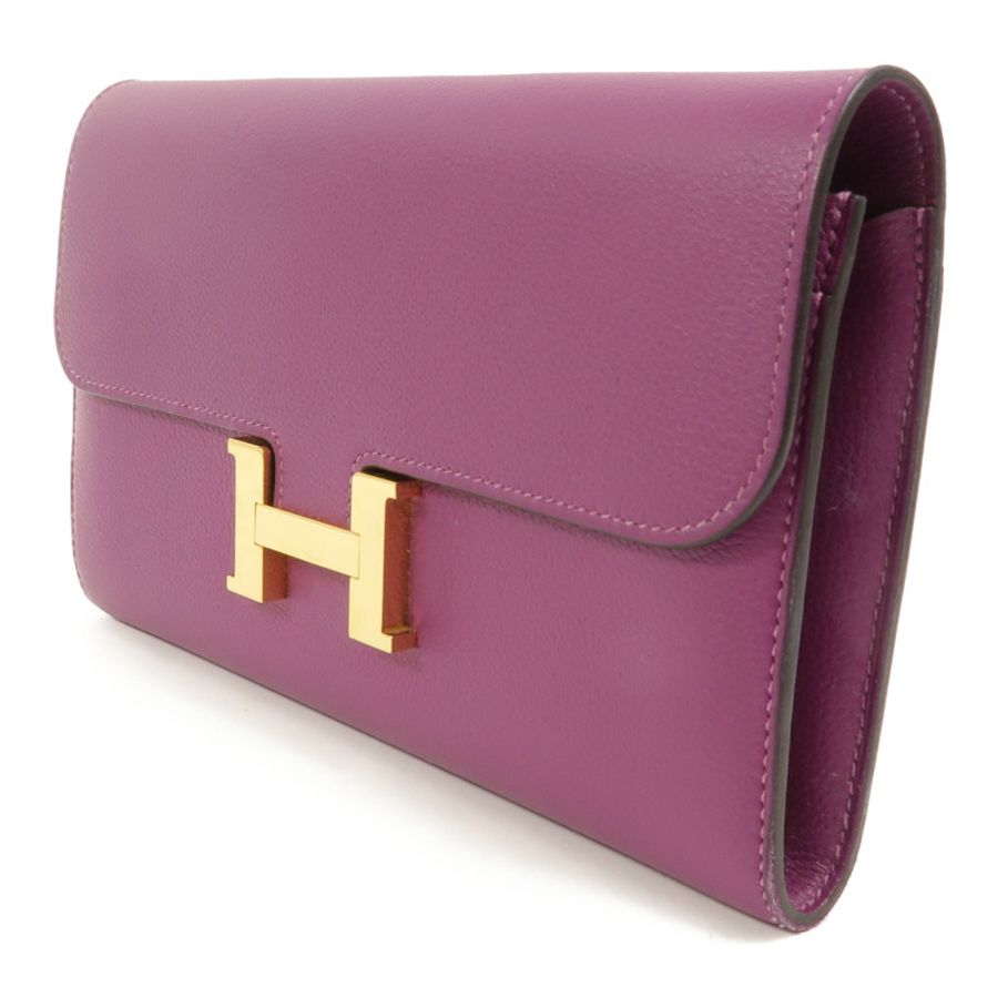 HERMES Evercolor皮革Constance Long Wallet長錢包Anemone-2