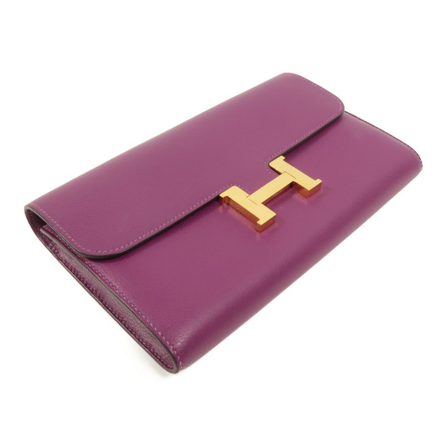 HERMES Evercolor皮革Constance Long Wallet長錢包Anemone-4