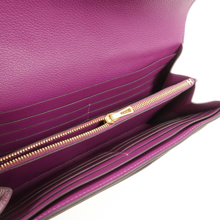 HERMES Evercolor皮革Constance Long Wallet長錢包Anemone-6