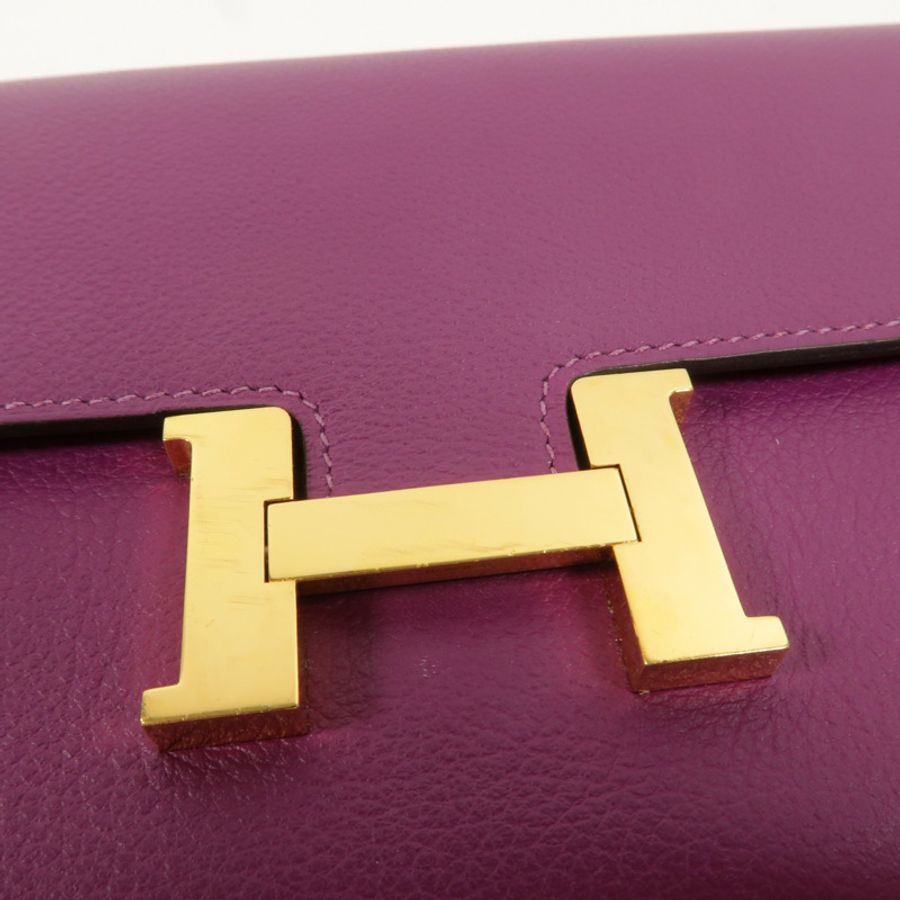 HERMES Evercolor皮革Constance Long Wallet長錢包Anemone-9