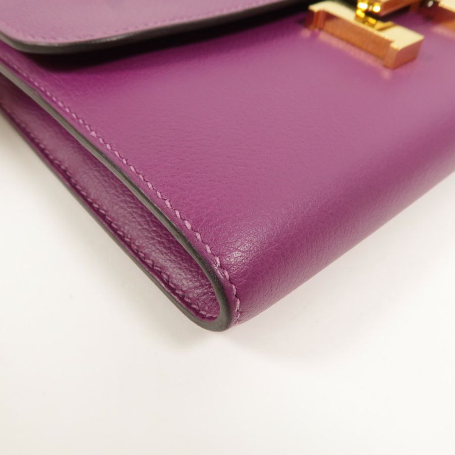 HERMES Evercolor皮革Constance Long Wallet長錢包Anemone-11