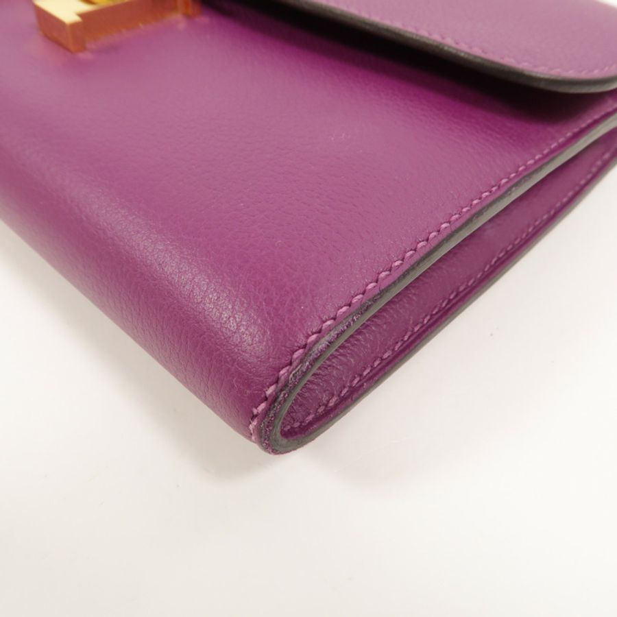 HERMES Evercolor皮革Constance Long Wallet長錢包Anemone-12