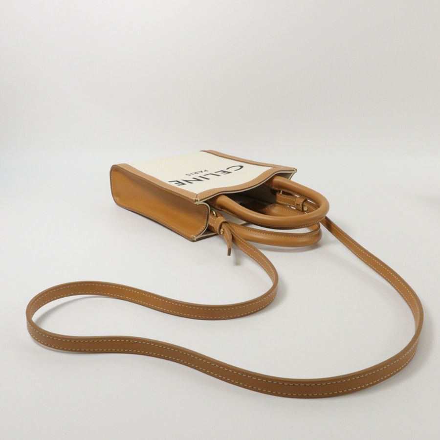CELINE 帆布/牛皮皮革Mini Cabas Vertical手挽肩背兩用袋-7