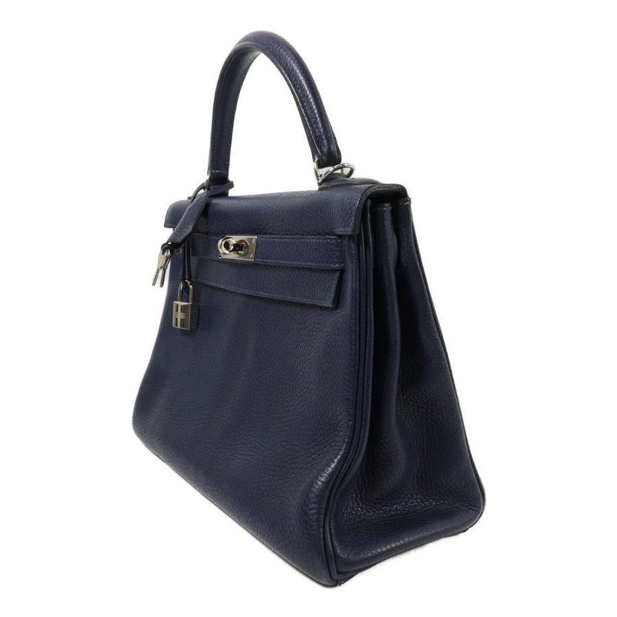 HERMES Clemence皮革Kelly 28手挽肩背兩用袋Blue Nuit-2