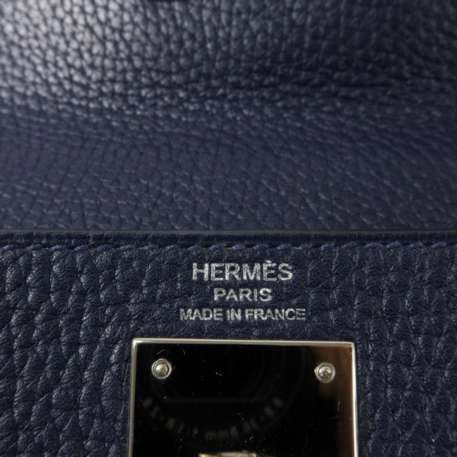 HERMES Clemence皮革Kelly 28手挽肩背兩用袋Blue Nuit-5