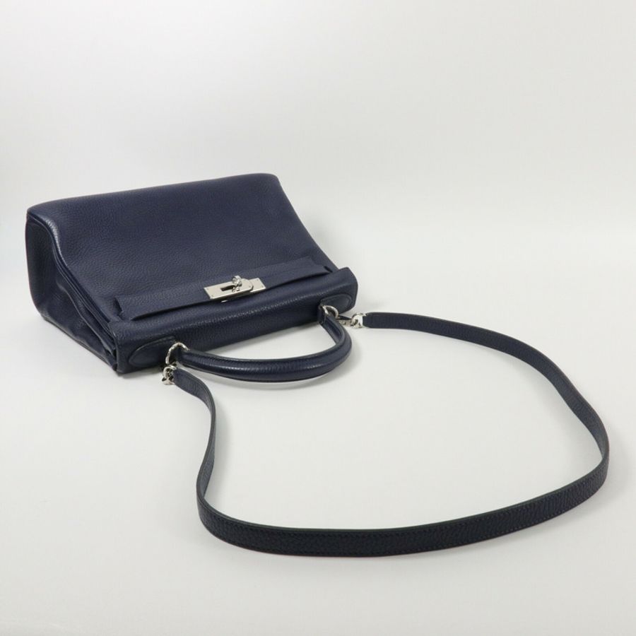 HERMES Clemence皮革Kelly 28手挽肩背兩用袋Blue Nuit-10