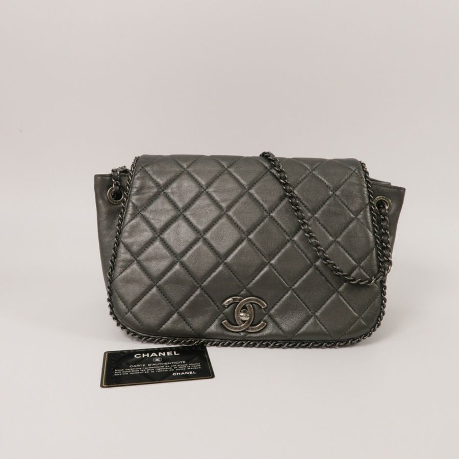 CHANEL 牛皮皮革Chain Shoulder鏈帶肩背袋-10