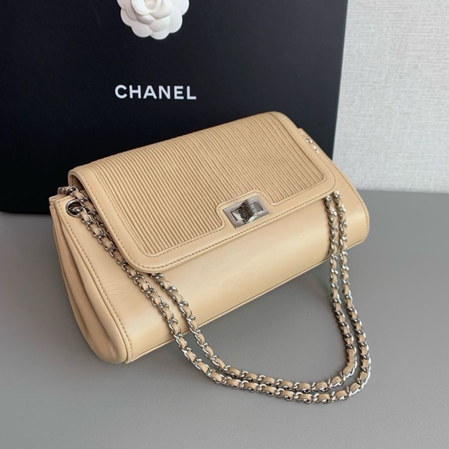 💎Chanel香奈兒|中古款2.55米色銀扣單肩斜挎包|98新 7開有卡-1