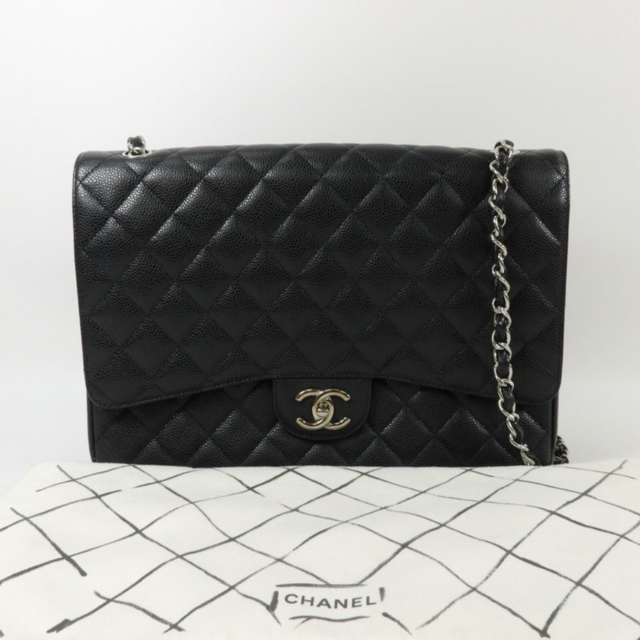 CHANEL 牛皮皮革Maxi Classic鏈帶肩背袋-10