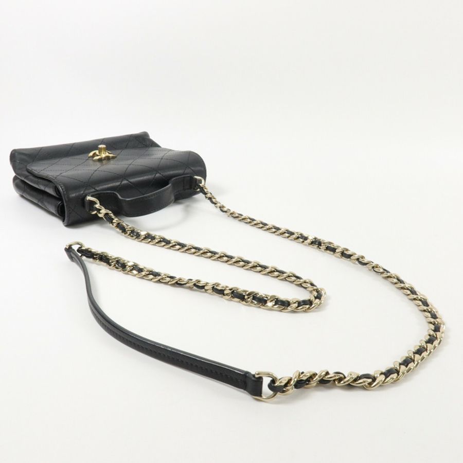 CHANEL 羊皮皮革Chain Shoulder鏈帶手挽肩背兩用袋-8