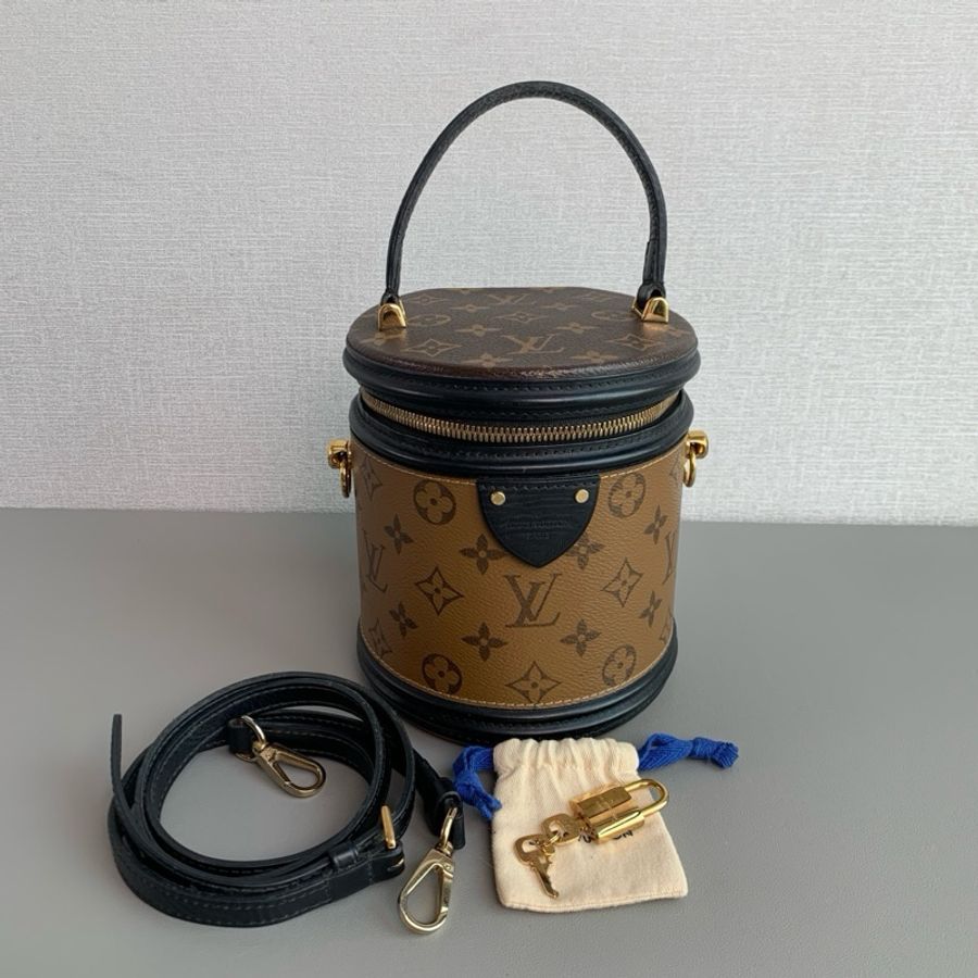 👜LV路易威登|cannes老花飯桶包 發財桶|98新18年芯片款-1
