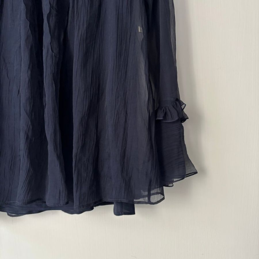 38號 ::韓韶禧 同款:: GUCCI:: 桑蠶絲深藍色透紗兩件式襯衫 Rruffle-detail silk chiffon shirt-6