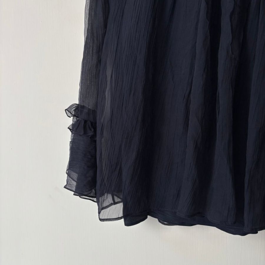 38號 ::韓韶禧 同款:: GUCCI:: 桑蠶絲深藍色透紗兩件式襯衫 Rruffle-detail silk chiffon shirt-7