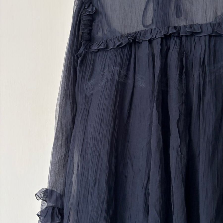 38號 ::韓韶禧 同款:: GUCCI:: 桑蠶絲深藍色透紗兩件式襯衫 Rruffle-detail silk chiffon shirt-8