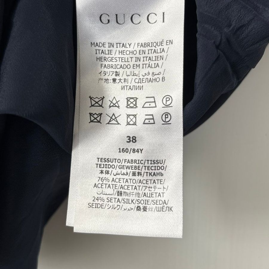 38號 ::韓韶禧 同款:: GUCCI:: 桑蠶絲深藍色透紗兩件式襯衫 Rruffle-detail silk chiffon shirt-22