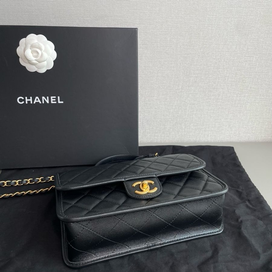 💎Chanel香奈兒|22k黑金荔枝皮手柄郵差包|99新芯片款-5