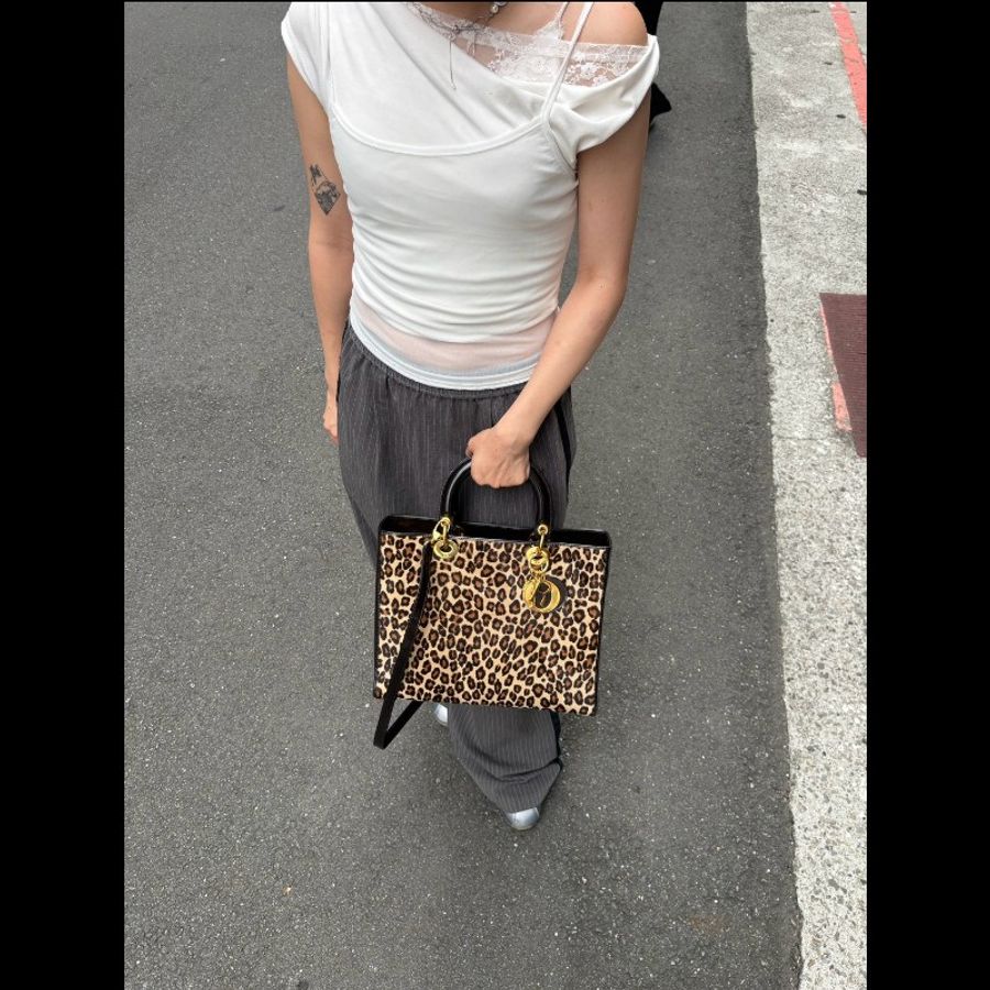 Dior 咖亮皮邊豹紋馬毛戴妃包 31-4