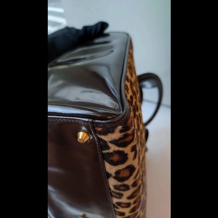 Dior 咖亮皮邊豹紋馬毛戴妃包 31-9
