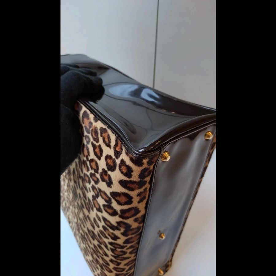 Dior 咖亮皮邊豹紋馬毛戴妃包 31-12
