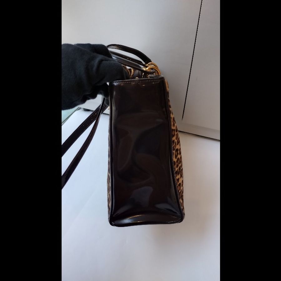 Dior 咖亮皮邊豹紋馬毛戴妃包 31-14