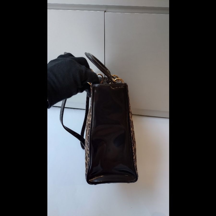 Dior 咖亮皮邊豹紋馬毛戴妃包 31-15