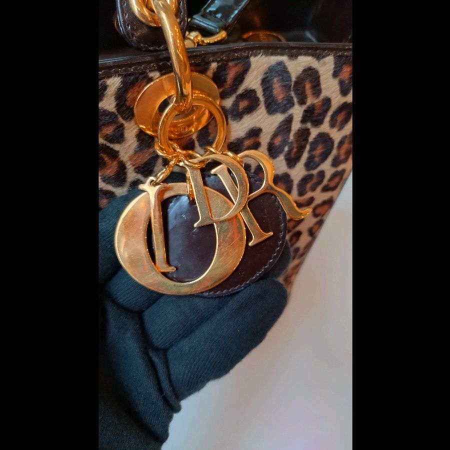 Dior 咖亮皮邊豹紋馬毛戴妃包 31-25