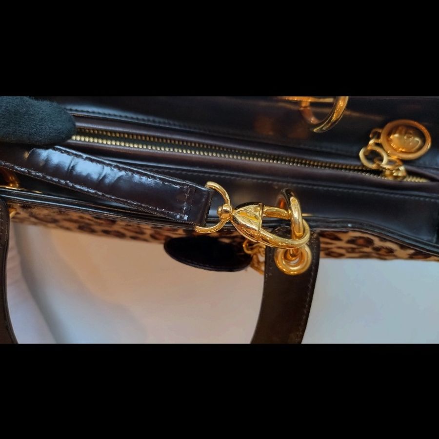Dior 咖亮皮邊豹紋馬毛戴妃包 31-29