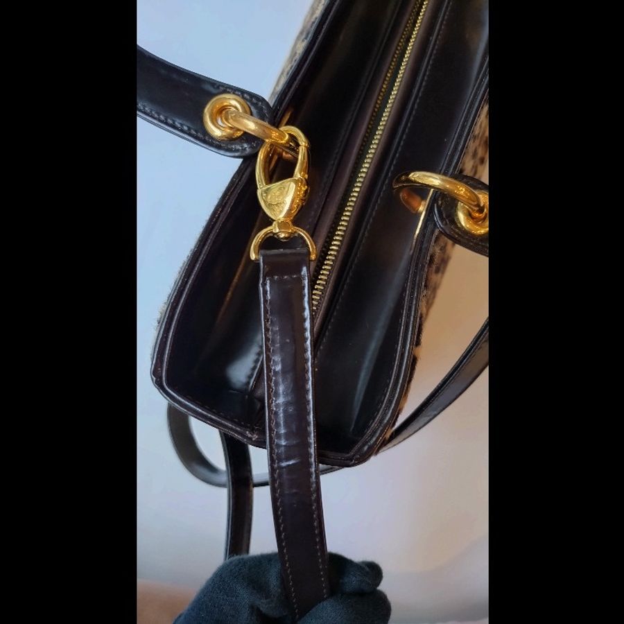 Dior 咖亮皮邊豹紋馬毛戴妃包 31-31