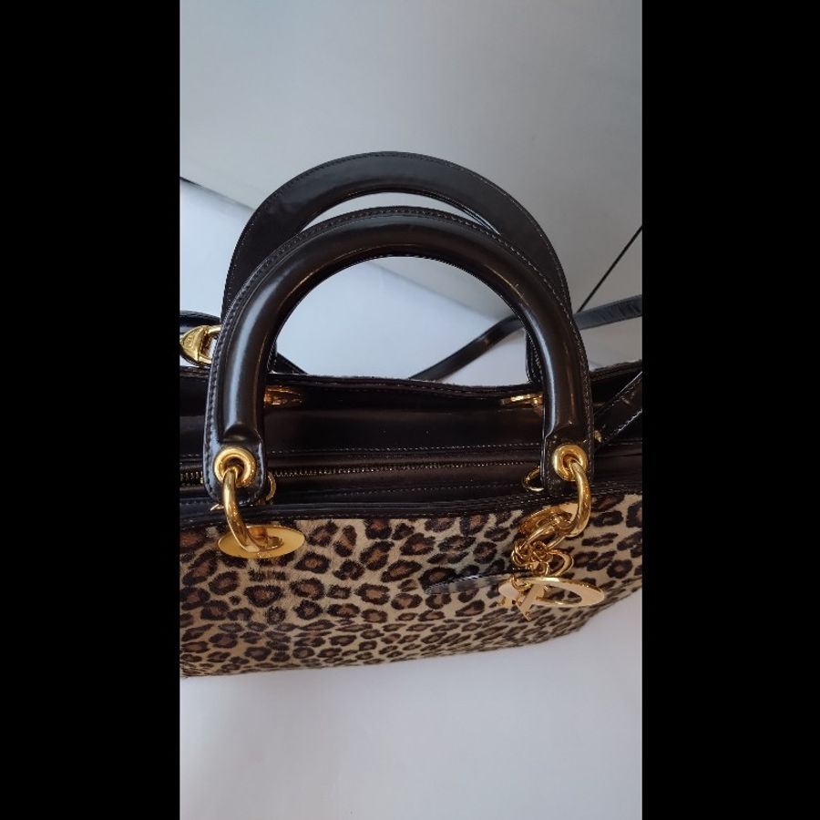 Dior 咖亮皮邊豹紋馬毛戴妃包 31-34