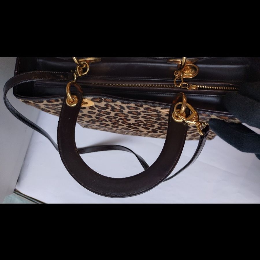 Dior 咖亮皮邊豹紋馬毛戴妃包 31-35