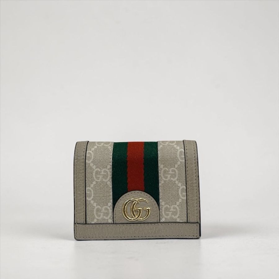莉亞精品♡ Gucci 523155 燕麥色帆布短夾 二手美包-0