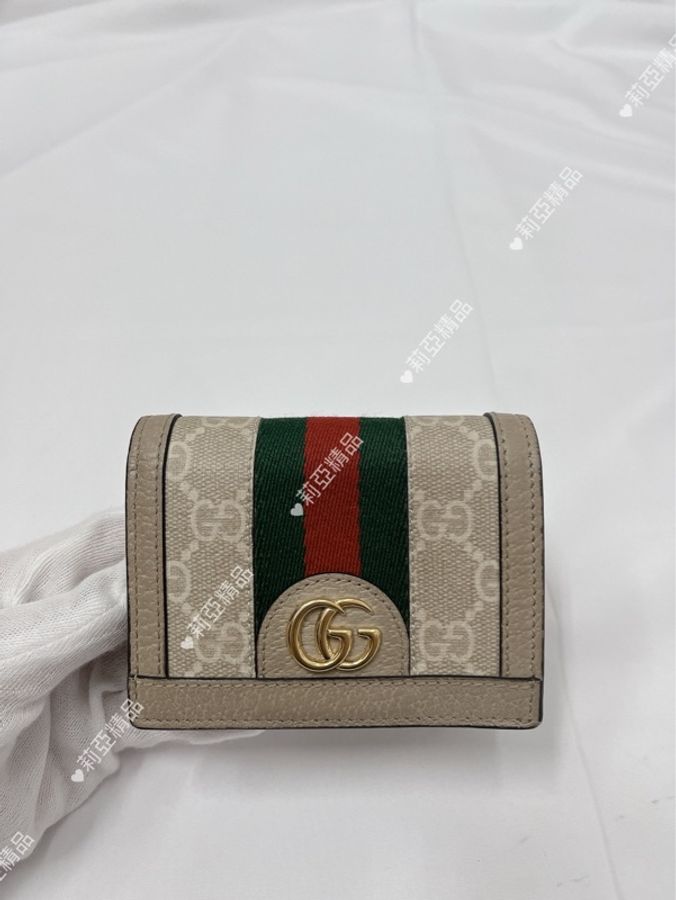 莉亞精品♡ Gucci 523155 燕麥色帆布短夾 二手美包-1
