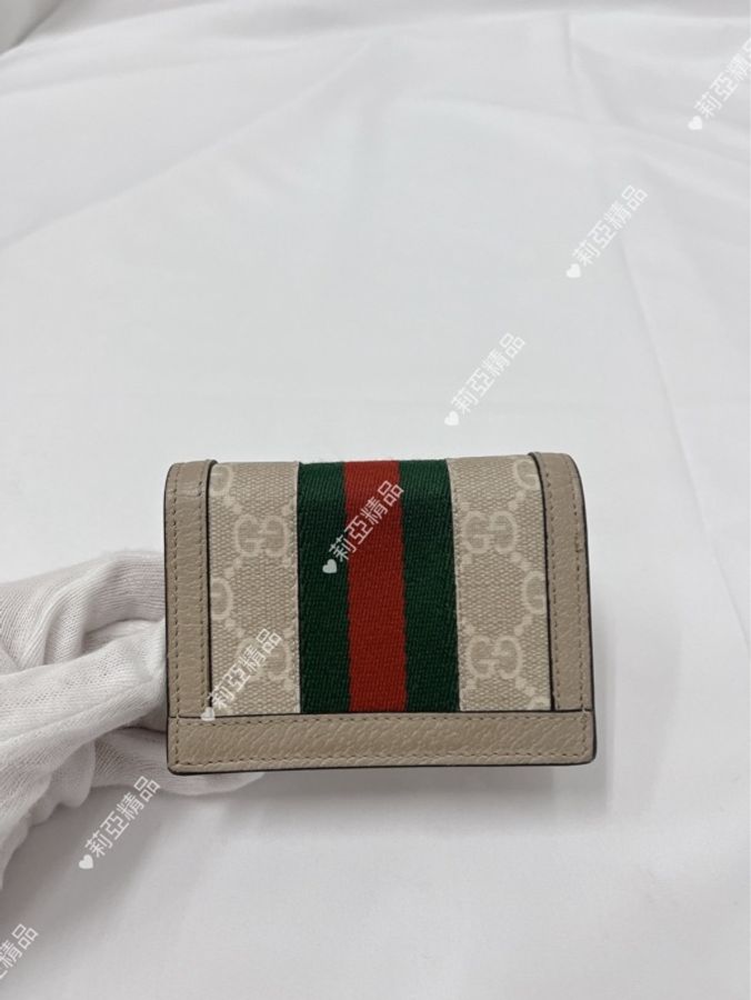 莉亞精品♡ Gucci 523155 燕麥色帆布短夾 二手美包-2