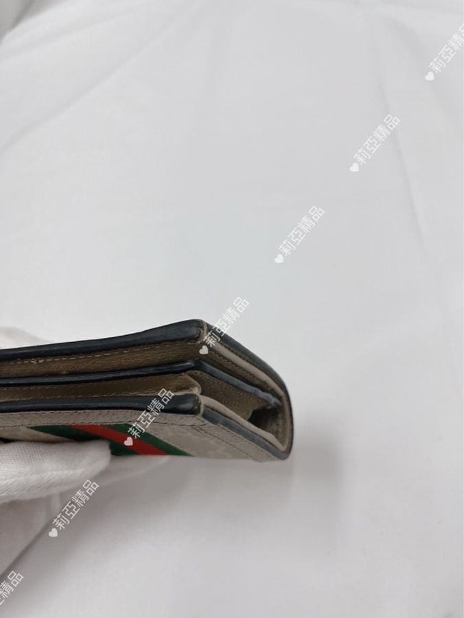 莉亞精品♡ Gucci 523155 燕麥色帆布短夾 二手美包-10