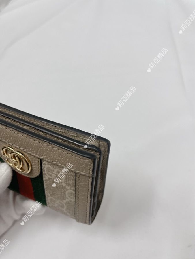 莉亞精品♡ Gucci 523155 燕麥色帆布短夾 二手美包-11