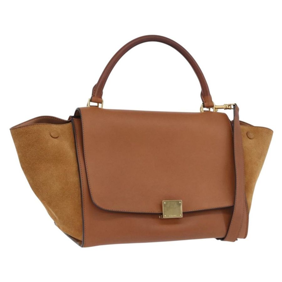 【日本直送】CELINE Trapeze 手提包 皮革 2way 棕色 金色色調 Auth 192822A-0