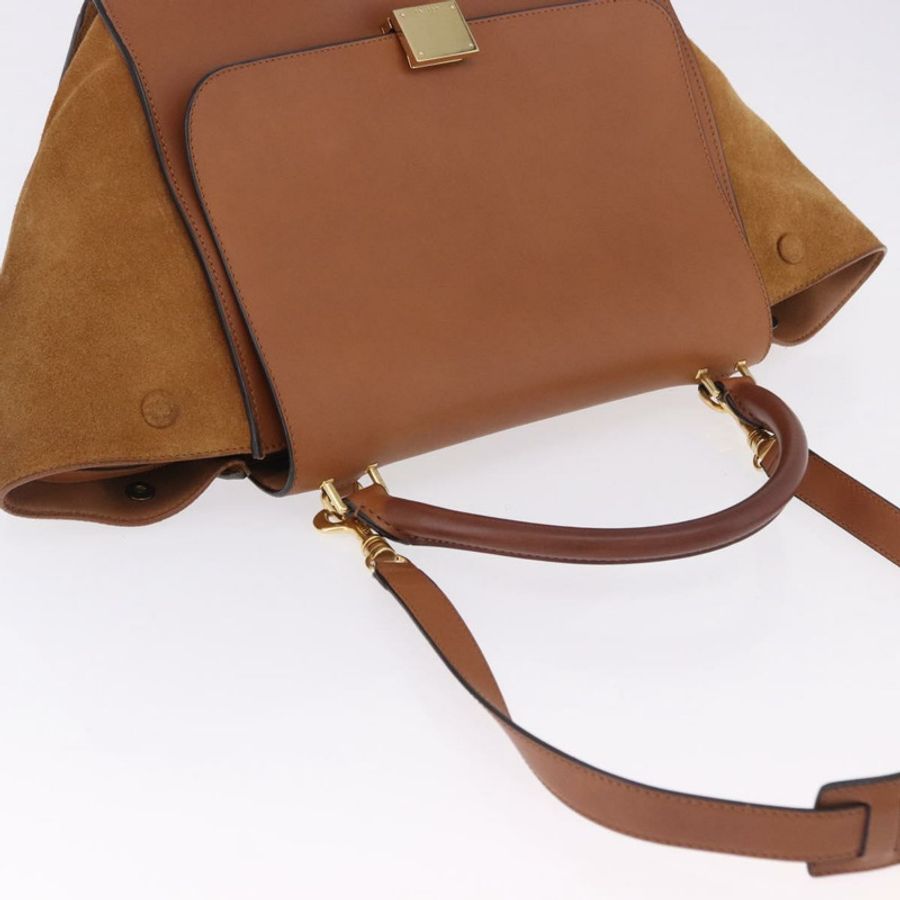 【日本直送】CELINE Trapeze 手提包 皮革 2way 棕色 金色色調 Auth 192822A-5