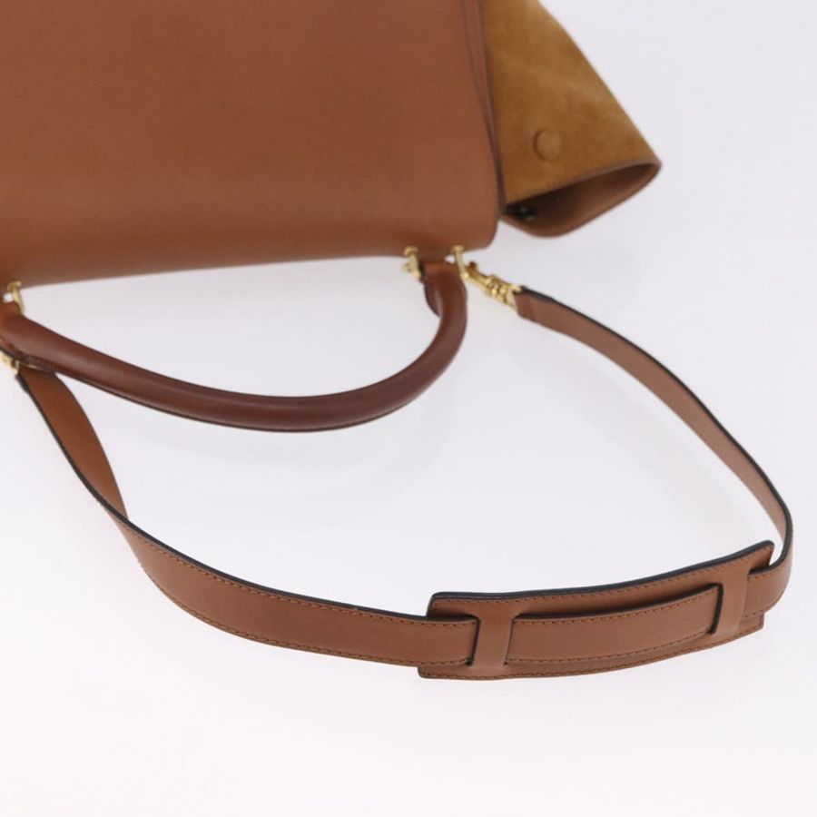 【日本直送】CELINE Trapeze 手提包 皮革 2way 棕色 金色色調 Auth 192822A-7