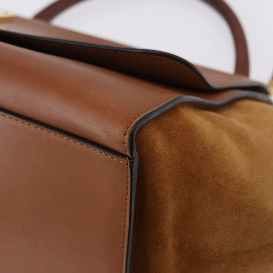 【日本直送】CELINE Trapeze 手提包 皮革 2way 棕色 金色色調 Auth 192822A-15