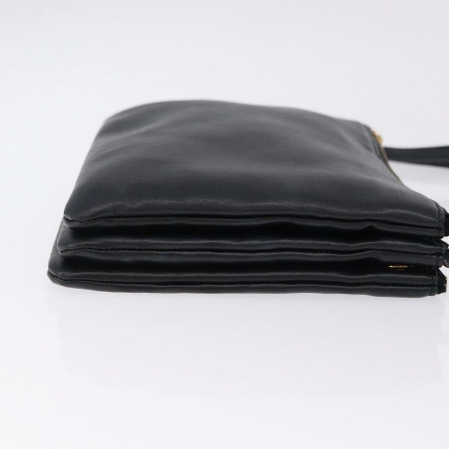 【日本直送】CELINE Trio 大單肩包,黑色皮革,金色飾邊,正品 ki6732V-2