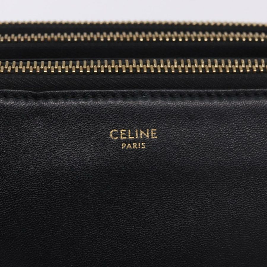 【日本直送】CELINE Trio 大單肩包,黑色皮革,金色飾邊,正品 ki6732V-17