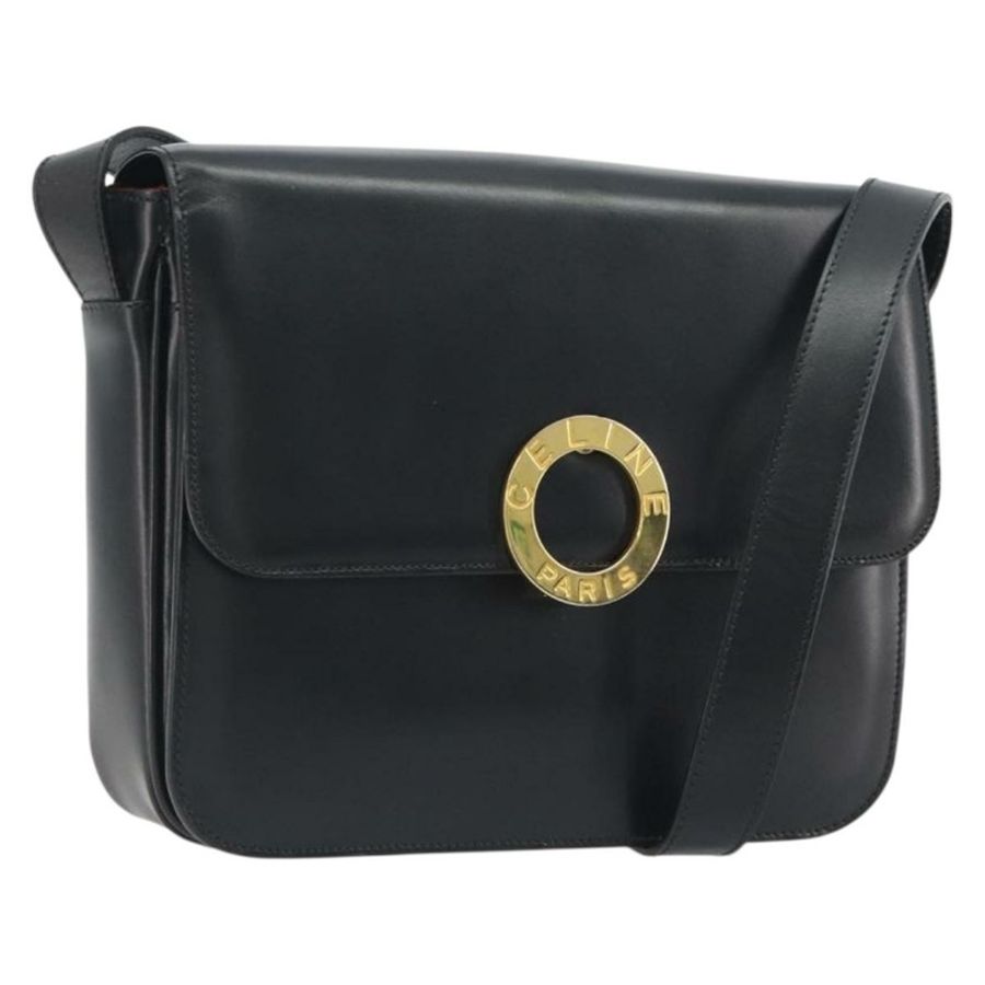 【日本直送】CELINE 圓背包,黑色皮革,金色,正品 193810V-0
