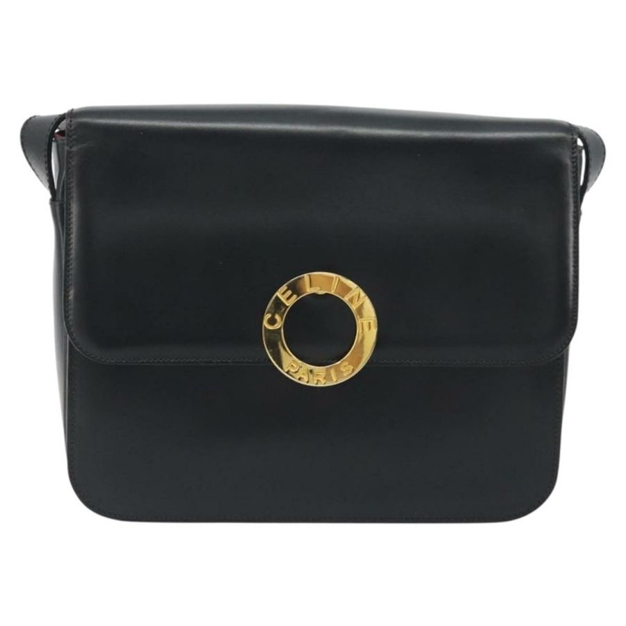 【日本直送】CELINE 圓背包,黑色皮革,金色,正品 193810V-12
