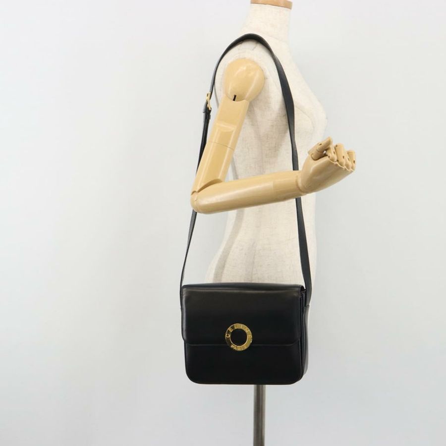 【日本直送】CELINE 圓背包,黑色皮革,金色,正品 193810V-24