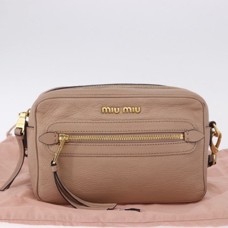 【日本直送】Miu Miu 皮革肩背包 米色 金色 正品 194575V-11